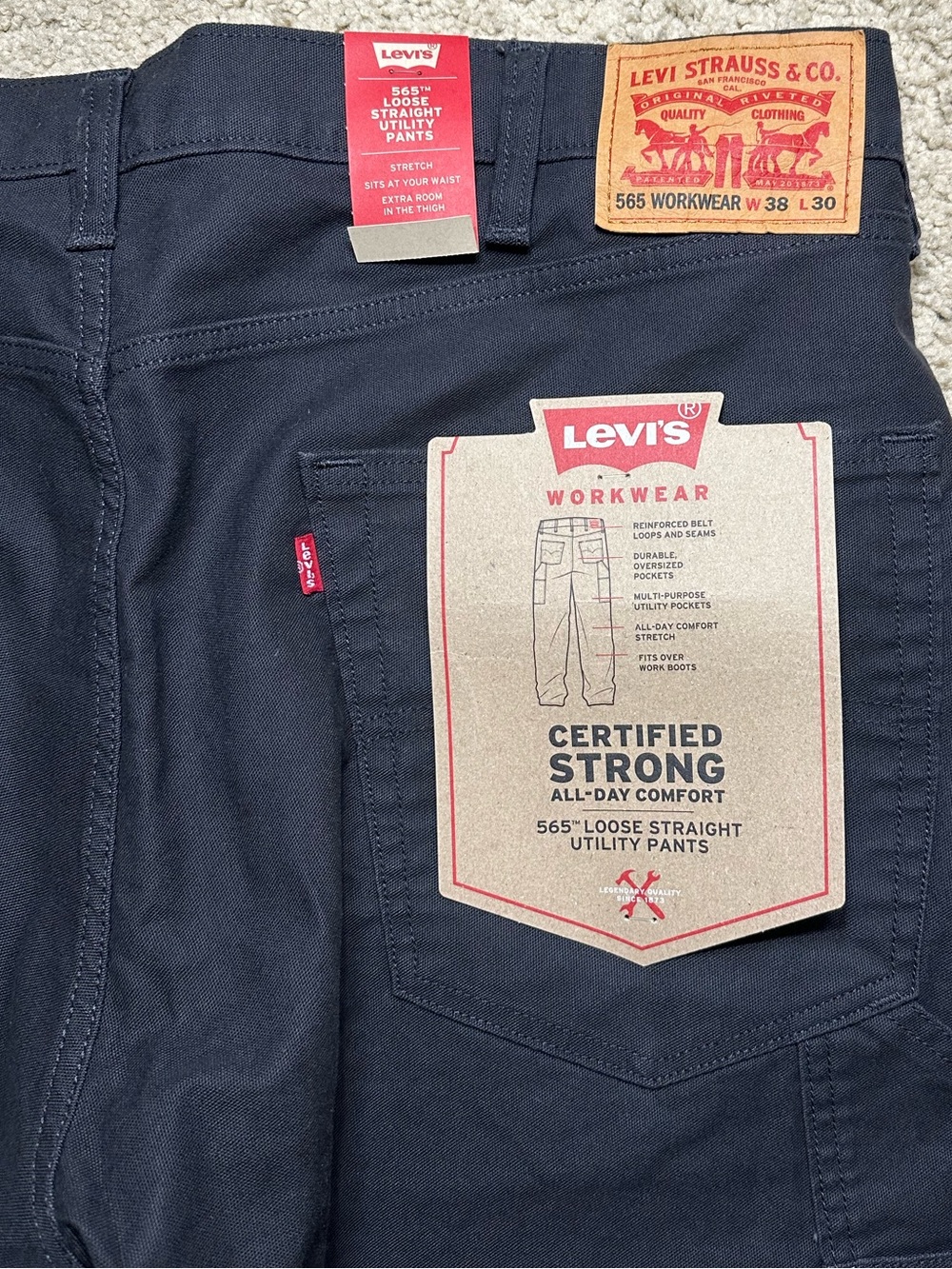 Levi’s 565 Workwear Loose Straight Utility Pants Jeans Men Size 38x30 - Picture 11 of 14